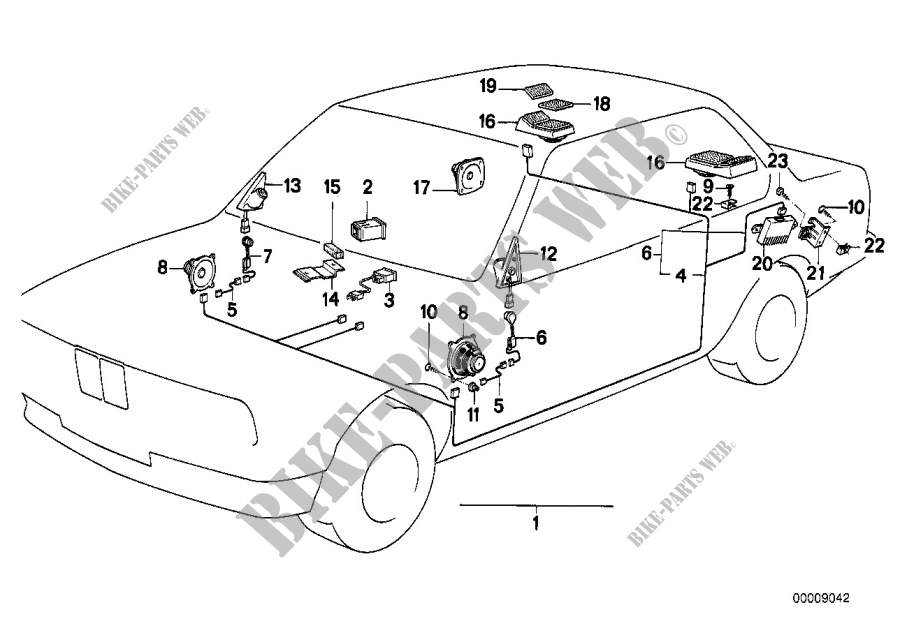 Single components sound system for BMW 316 1982