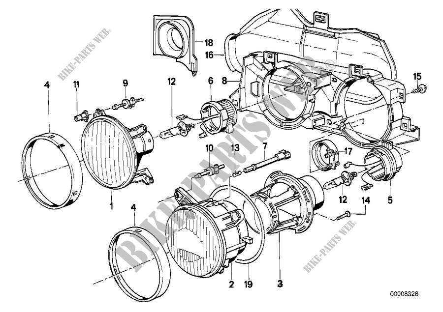 Single parts f ellipsoidal headlight for BMW 320i 1983