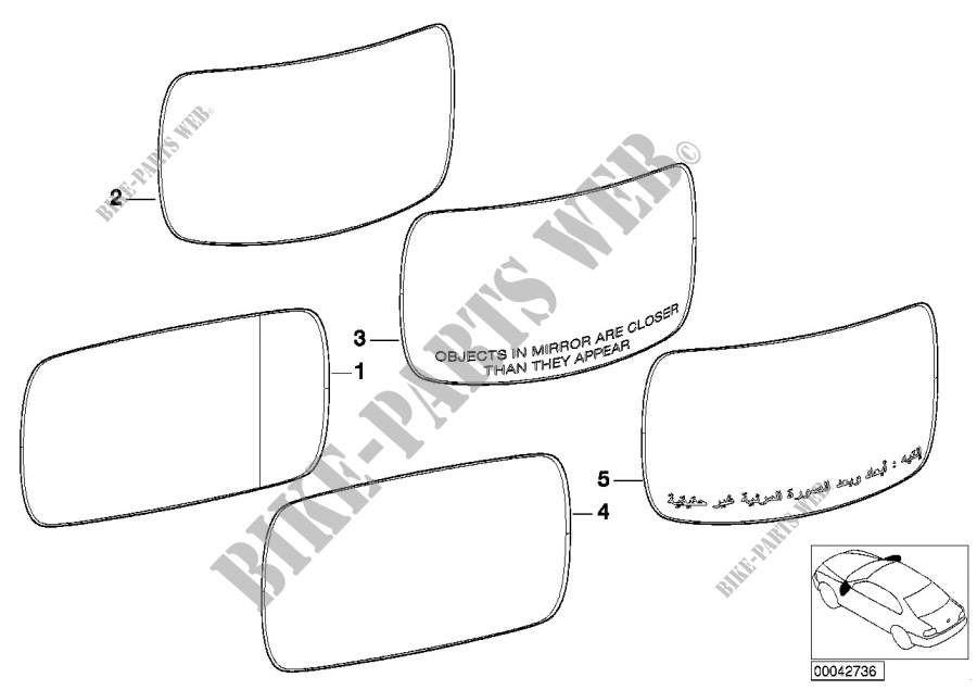 Mirror glass (S430A) for BMW 745i 2000