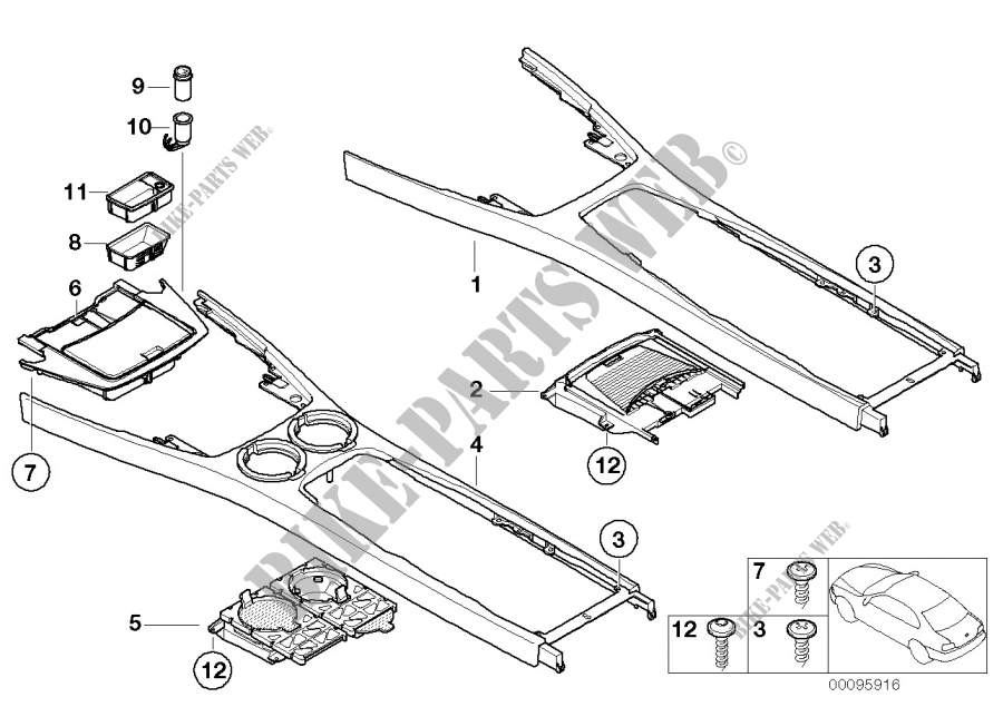 Mounted parts for centre console for BMW 760i 2004