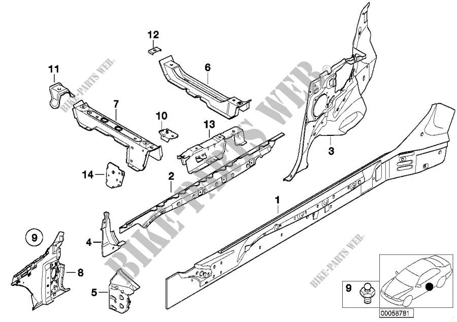 Single components for body side frame for BMW 325Ci 2000