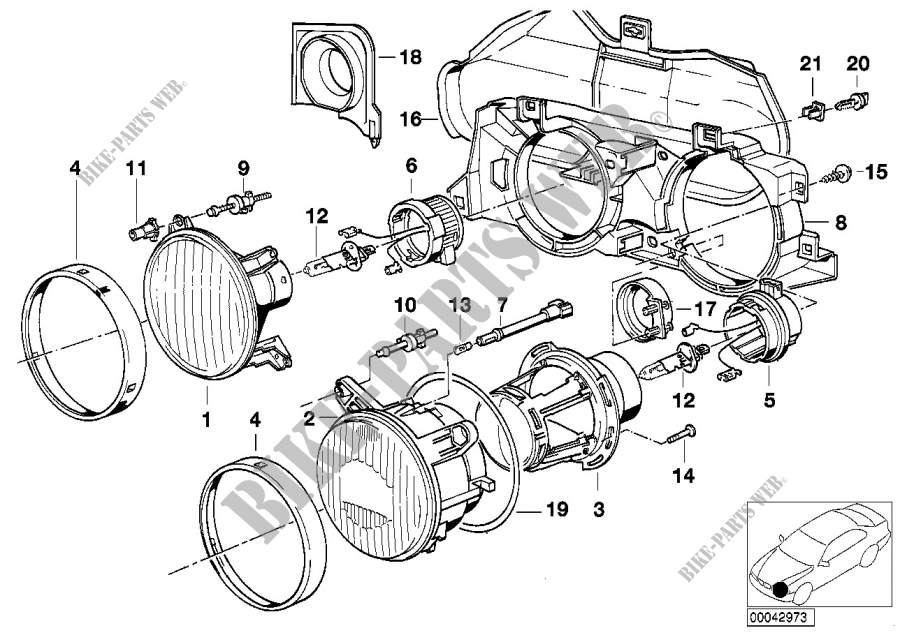 Single parts f ellipsoidal headlight for BMW 320i 1982