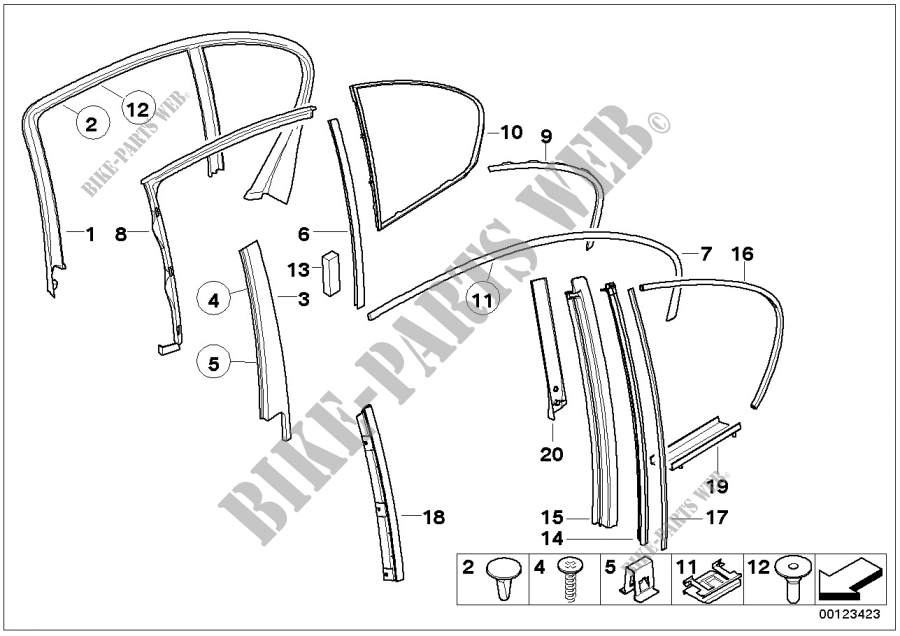 Trims and seals, door, rear for BMW 745i 2000
