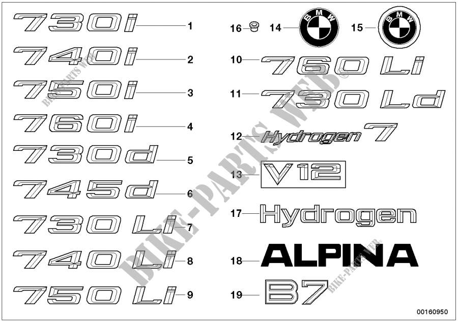 Emblems / letterings for BMW 760i 2004