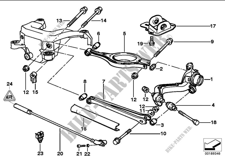 Rear axle support/wheel suspension for BMW 320i 1990