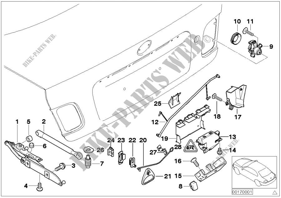 Trunk lid/closing system for BMW 325Ci 2000