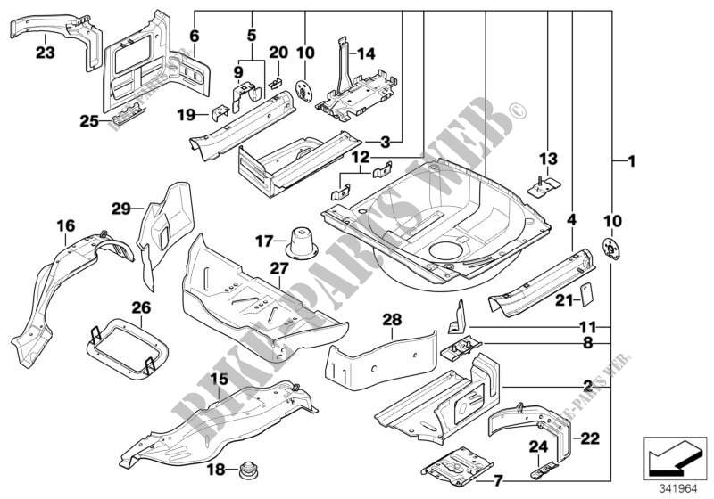 Mounting parts for trunk floor panel for BMW 325Ci 2000