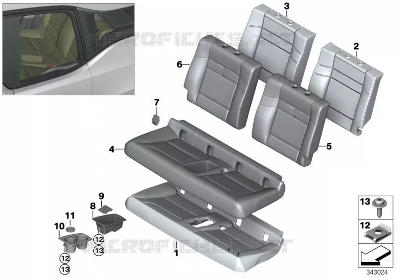 Seat, rear, cushion, & cover, basic seat for BMW i3 60Ah Rex 2013 - BMW