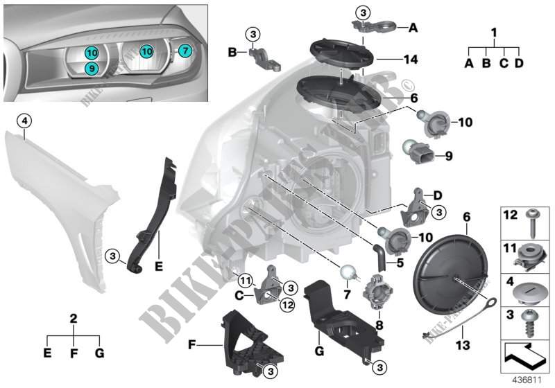 Single components for headlight for BMW X6 35iX 2014